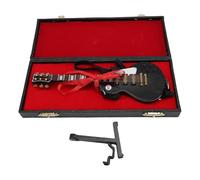 Adfaga Guitarra Eléctrica Miniatura Modelo 18 cm Mini Guitarra Eléctrica de Madera Negra con Soporte y Estuche para Decoración del Hogar Regalo Adorno de Tilo Coleccionable