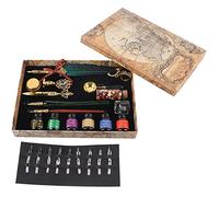 Adfaga Juego de bolígrafos Kit de escritura de caligrafía de estilo vintage con pluma de vidrio, sello de cera y abridor de cartas para escritores, artistas y coleccionistas (SP271935R salpicado de