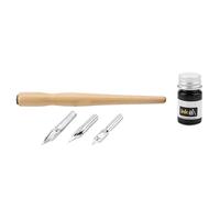 Adfaga Juego de bolígrafos profesionales para cómics con 3 puntas de acero inoxidable, soporte de madera y tintero para caligrafía, dibujo, bocetos, artistas principiantes y estudi