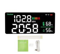 Adfaga Medidor de decibelios LED de 11 pulgadas Medidor de nivel de sonido Termómetro digital montado en la pared Reloj higrómetro con brillo ajustable para estudio de oficina en c