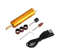 Adfaga Mini USB Juego de Taladro Eléctrico Aleación de Aluminio Grabado Pulido Rectificadora Kit de Herramientas de Bricolaje para Madera Plástico Metal Oro Plata 13cm 5 Piezas Acc (180 versión oro