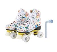 Adfaga Patines de Ruedas de 4 Ruedas de Doble, diseño de Grafiti Blanco, Patines cuádruples duraderos para Adultos, Patinaje en Interiores y Exteriores, tamaño 38