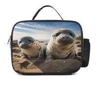 ADFGYERH Bolsa de almuerzo Seal on The Beach con soporte para botella de agua, lonchera aislada reutilizable, bolsa de almuerzo para mujeres y hombres, para el trabajo, picnic, viajes, preparación de