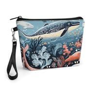 ADFGYERH Bolsa de maquillaje con diseño de ballena, pulpo, pez, bolsa de cosméticos de gran capacidad para mujeres, neceser con asa para el cuidado de la piel, cepillos y artículos esenciales de viaje