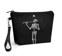 ADFGYERH Bolsa de maquillaje con diseño de esqueleto en la noche, bolsa de cosméticos de gran capacidad para mujeres, neceser con asa para el cuidado de la piel, cepillos y artículos esenciales de