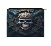 ADFGYERH Bolsa de maquillaje de esqueleto pirata para mujer, bolsa de cosméticos portátil con cremallera, bolsa de aseo de viaje para cosméticos y brochas de maquillaje