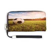 ADFGYERH Bolso largo de viaje con balón de fútbol en un campo, bolsillo para monedas, bolsa de mano con bloqueo RFID, cremallera alrededor, gran capacidad, cartera para mujer para viajes y trabajo