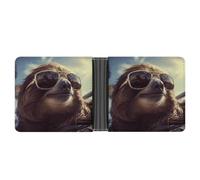 ADFGYERH Cartera de piel sintética con diseño de perezoso con lentes de sol, tarjetero, diseño multicapa, cartera para mujer, estilo de negocios, adecuado para uso diario o como regalo.