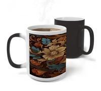 ADFGYERH Juego de tazas florales ornamentadas, hechas de cerámica, cómodas de sostener, taza de café sensible al calor que cambia de color, taza de viaje de café, adecuada para café, té, cacao