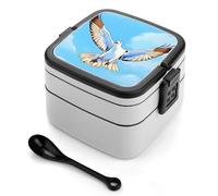 ADFGYERH Lonchera de gaviotas en vuelo, doble capa, caja bento con partición y cuchara, portátil, caja de aperitivos para cenar, trabajo, viajes, picnic, adecuada tanto para hombres como para mujeres.