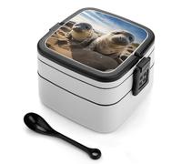 ADFGYERH Lonchera Seal on The Beach, doble capa, caja bento con partición y cuchara, portátil, caja de aperitivos para cenar, trabajo, viajes, picnic, adecuada tanto para hombres como para mujeres.