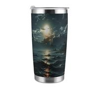 ADFGYERH Sea Moon - Taza portátil de viaje para coche, cabe en el portavasos del coche, taza de viaje de café de 20 onzas, taza de viaje reutilizable a prueba de fugas, regalos para mujeres y hombres