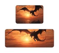 ADFGYERH Sea Sunset Flying Dragon - Tapete de cocina, franela aterciopelada, lavable, transpirable, absorbente de agua, suave, utensilios de cocina, para cocina, suelo, fregadero, lavandería