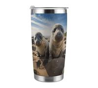 ADFGYERH Seal on The Beach - Taza portátil de viaje para coche, cabe en el portavasos del coche, taza de viaje de café de 20 onzas, taza de viaje reutilizable a prueba de fugas, regalos para mujeres y