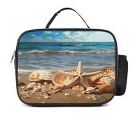 ADFGYERH Seashells on The Sandy Beach - Bolsa de almuerzo con soporte para botella de agua, lonchera aislada reutilizable, bolsa de almuerzo para mujeres y hombres, para el trabajo, picnic, viajes