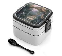 ADFGYERH Secret Garden - Lonchera de doble capa, caja bento con partición y cuchara, portátil, caja de aperitivos para cenar, trabajo, viajes, picnic, adecuada tanto para hombres como para mujeres.