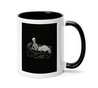 ADFGYERH Skeleton in The Coffin - Taza de café de cerámica de 325 ml, taza de café con asa, tazas Demitasse para café con leche y chocolate caliente, regalo de oficina de vacaciones, apto para
