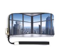 ADFGYERH Skyscraper Buildings - Monedero largo de viaje con bolsillo para monedas, bolsa de mano con bloqueo RFID, cremallera alrededor, gran capacidad, cartera para mujer para viajes y trabajo