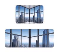 ADFGYERH Skyscraper Buildings - Tapete de cocina, franela aterciopelada, lavable, transpirable, absorbente de agua, suave, utensilios de cocina, para cocina, suelo, fregadero, lavandería