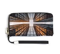 ADFGYERH Skyscraper Looking Up at Sky - Monedero largo de viaje con bolsillo para monedas, bolsa de mano con bloqueo RFID, cremallera alrededor, gran capacidad, cartera para mujer para viajes y