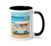 ADFGYERH Summer Beach Ice Cream Truck - Taza de café de cerámica de 325 ml, taza de café con asa, tazas Demitasse para café con leche y chocolate caliente, regalo de oficina de vacaciones, apto para