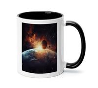 ADFGYERH Sun And Earth - Taza de café de cerámica de 325 ml, taza de café con asa, tazas Demitasse para café con leche y chocolate caliente, regalo de oficina de vacaciones, apto para microondas
