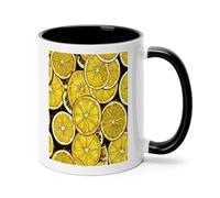 ADFGYERH Taza de café de viaje de cerámica de 325 ml con papel tapiz de limón en rodajas, taza de café con asa, tazas Demitasse para café con leche y chocolate caliente, regalo de oficina de