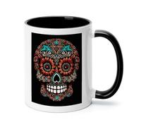 ADFGYERH Taza de café de viaje de cerámica de Sugar Skulls Day of The Dead de 325 ml, taza de café con asa, tazas Demitasse para café con leche y chocolate caliente, regalo de oficina de vacaciones