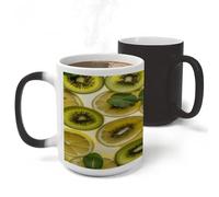 ADFGYERH Taza de café en rodajas de limón y kiwi, hecha de cerámica, cómoda de sostener, taza de café sensible al calor que cambia de color, taza de viaje de café, adecuada para café, té, cacao
