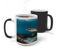 ADFGYERH Taza de tortuga marina, hecha de cerámica, cómoda de sostener, taza de café sensible al calor que cambia de color, taza de viaje de café, adecuada para café, té, cacao caliente, leche