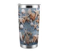 ADFGYERH Taza de viaje portátil con diseño de estrella de mar de concha, cabe en el portavasos del coche, taza de viaje de café de 20 onzas, taza de viaje reutilizable a prueba de fugas, regalos para