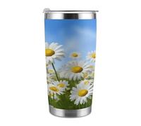 ADFGYERH Taza de viaje portátil con diseño de margaritas de primavera, cabe en el portavasos del coche, taza de viaje de café de 20 onzas, taza de viaje reutilizable a prueba de fugas, regalos para