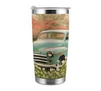 ADFGYERH Taza de viaje portátil de coche retro de primavera, cabe en el portavasos del coche, taza de viaje de café de 20 onzas, taza de viaje reutilizable a prueba de fugas, regalos para mujeres y