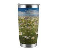 ADFGYERH Taza de viaje portátil de flores de prado de primavera, cabe en el portavasos del coche, taza de viaje de café de 20 onzas, taza de viaje reutilizable a prueba de fugas, regalos para mujeres