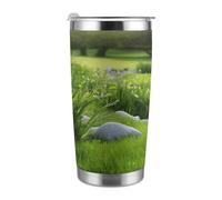 ADFGYERH Taza de viaje portátil de hierba verde primaveral, cabe en el portavasos del coche, taza de viaje de café de 20 onzas, taza de viaje reutilizable a prueba de fugas, regalos para mujeres y