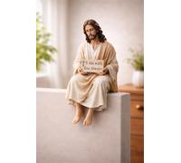 Adftccp Figura De Jesús En Resina con Letrero I Am with You Always, Estatua Jesús Sentado Hecha A Mano para Escritorio Hogar Rincón De Oración Y Tablero De Coche Regalo (Beige)