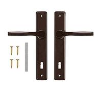 ADGO Juego de manijas para puerta para el cerrojo de la barba, 72 manillas izquierda derecha para puerta con manijas de aluminio galvanizado, un mango para una cerradura estrecha pintada en un plato largo (marrón)