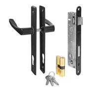 ADGO Juego de picaporte para puerta y cerradura de puerta cilíndrica+cerradura con llave, manija para puerta de garaje, 90 mm, color negro, cilindro de 30/30 mm, kit listo para instalar