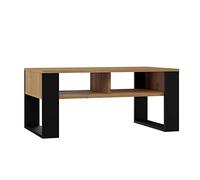 ADGO Moderno 2P - Mesa de centro (profundidad: 58 cm, ancho: 90 cm, altura: 50 cm, moderno y práctico, con estantes (dos estantes, roble Artisan/negro)