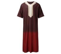 Adhdyuud Caftán musulmán de verano Islam para hombre, túnica holgada con bordado marroquí Abaya Thobe, rojo vino, L