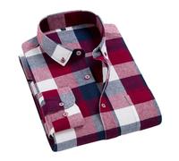 Adhdyuud Camisas de vestir a cuadros suaves para hombre, ajuste regular, franela de algodón, manga larga, a cuadros, L