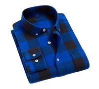 Adhdyuud Camisas de vestir a cuadros suaves para hombre, ajuste regular, franela de algodón, manga larga, a cuadros, L
