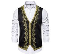 Adhdyuud Chaleco barroco bordado para hombre, chaleco ajustado para escenario, graduación, drama, ópera, Negro, S