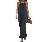 Adhdyuud Vestido largo sexy con abertura para mujer, estilo vintage, sin mangas, para playa, estilo halter, 01 Negro, XL