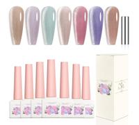 Adhere 7 conjuntos de esmalte de uñas de gel LED ultravioleta de ojos de gato de 12 ml, ojos de gato reflectantes, champán magnético de diamante brillante, morado claro, rosa romántico con imán