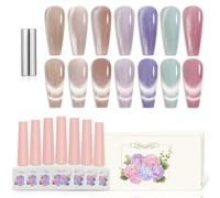 ADHERE 7pcs 12ml Esmalte de Uñas de Gel para Uñas de Gato con Barra Magnética - Beige Nude Morado Azul Rosa Ojo de Gato Magnético