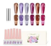 ADHERE Juego de Esmalte de Uñas UV - 6 x 12 ml Ojo de Gato con Imán - Barniz Brillante Brillo para Uñas en Púrpura Rosa Plata Marrón