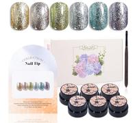 ADHERE Kit de gel glitter platino 6 uds con cepillo, Esmalte Gel con Lentejuelas Brillantes & Efecto Iridiscente | Para Nail Art, Salón de Uñas & DIY en Casa