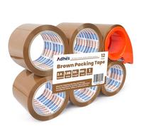 ADHES 12 rollos Marrón Cinta Adhesiva Universal para Embalar de envasado para película, cinta de embalaje 48mm x 50m, con cortadora, caja de cartón para transporte y movimiento