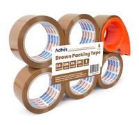 ADHES 6 rollos Marrón Cinta Adhesiva Universal para Embalar de envasado para película, cinta de embalaje 48mm x 50m, con cortadora, caja de cartón para transporte y movimiento